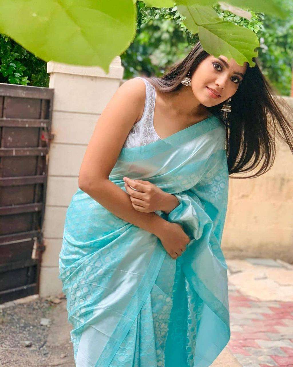 Beautiful Firozi Silk Saree With Outstanding Blouse