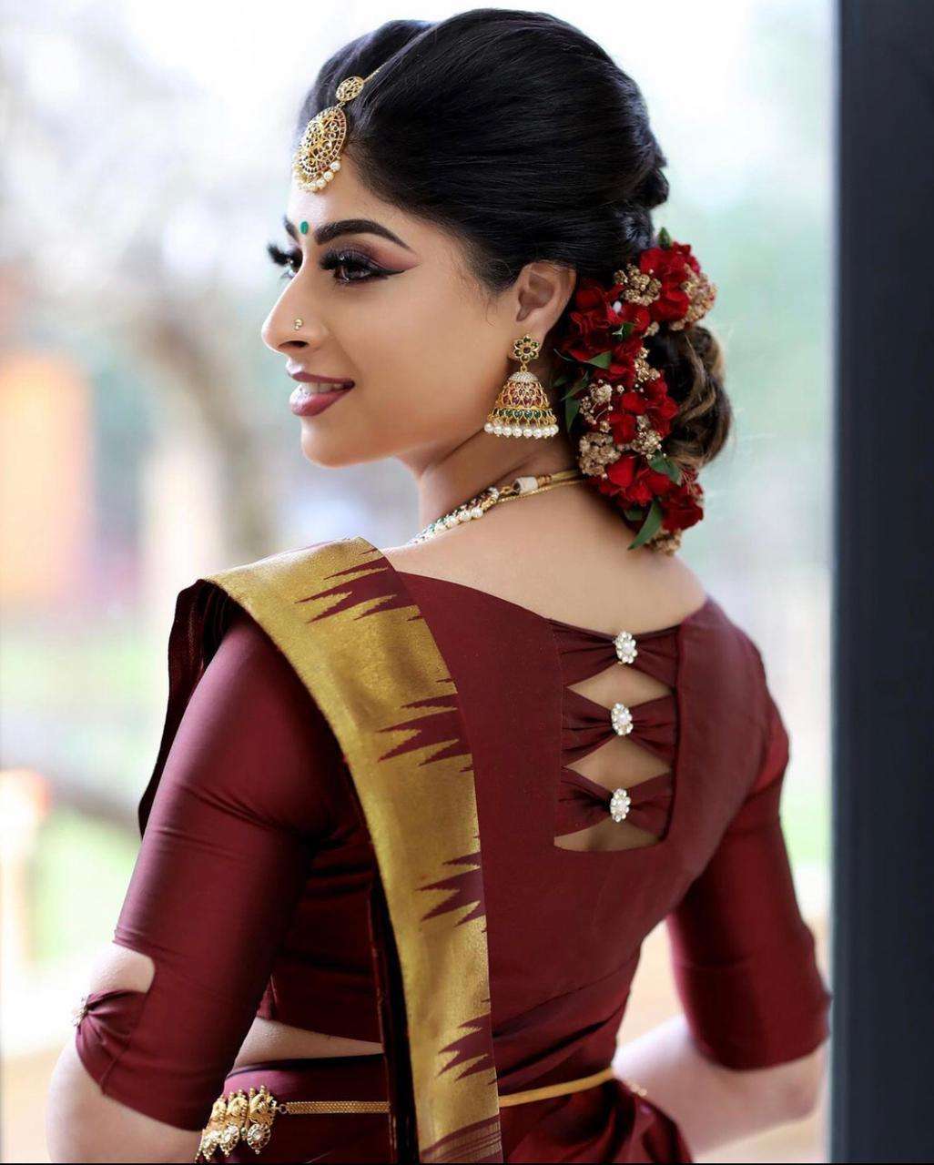 Irresistible Maroon Soft Silk Saree With Ethnic Blouse Piece