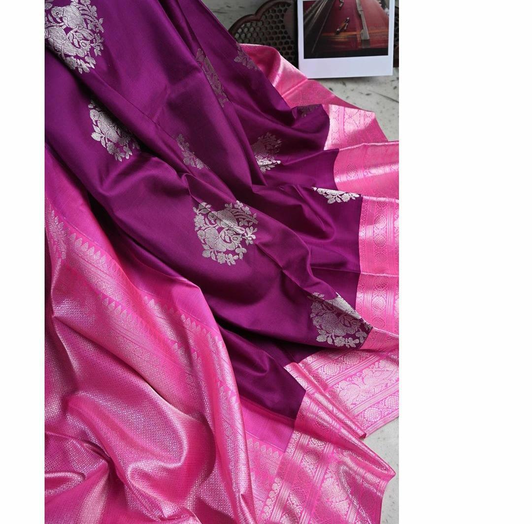 Enchanting Purple Soft Silk Saree With Ethnic Blouse Piece