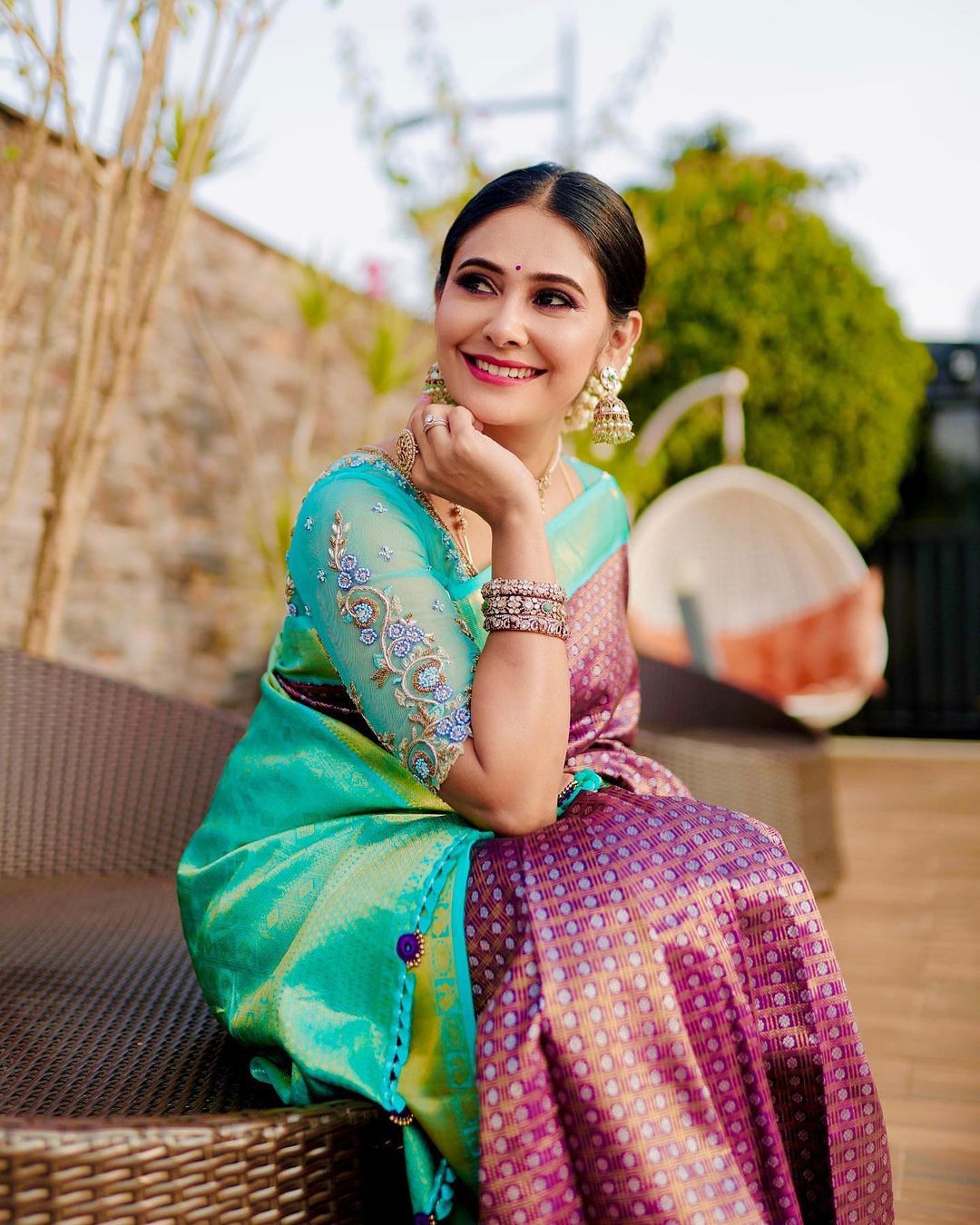 Adorned Purple Banarasi Silk Saree With Rhythmic Blouse Piece
