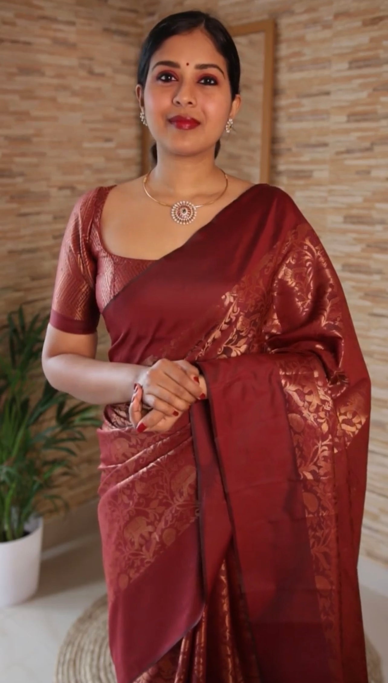 Majestic Brown Soft Silk Saree With Brilliant Blouse Piece