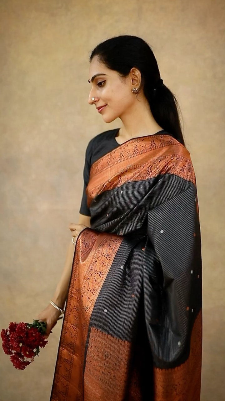 Wonderful Black Soft Silk Saree With Impressive Blouse Piece