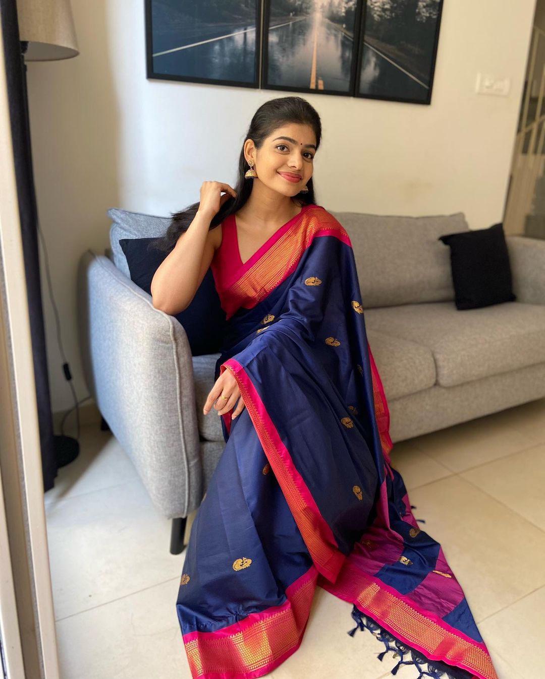 Celestial Blue Banarasi Silk Saree With Lyrical Blouse Piece