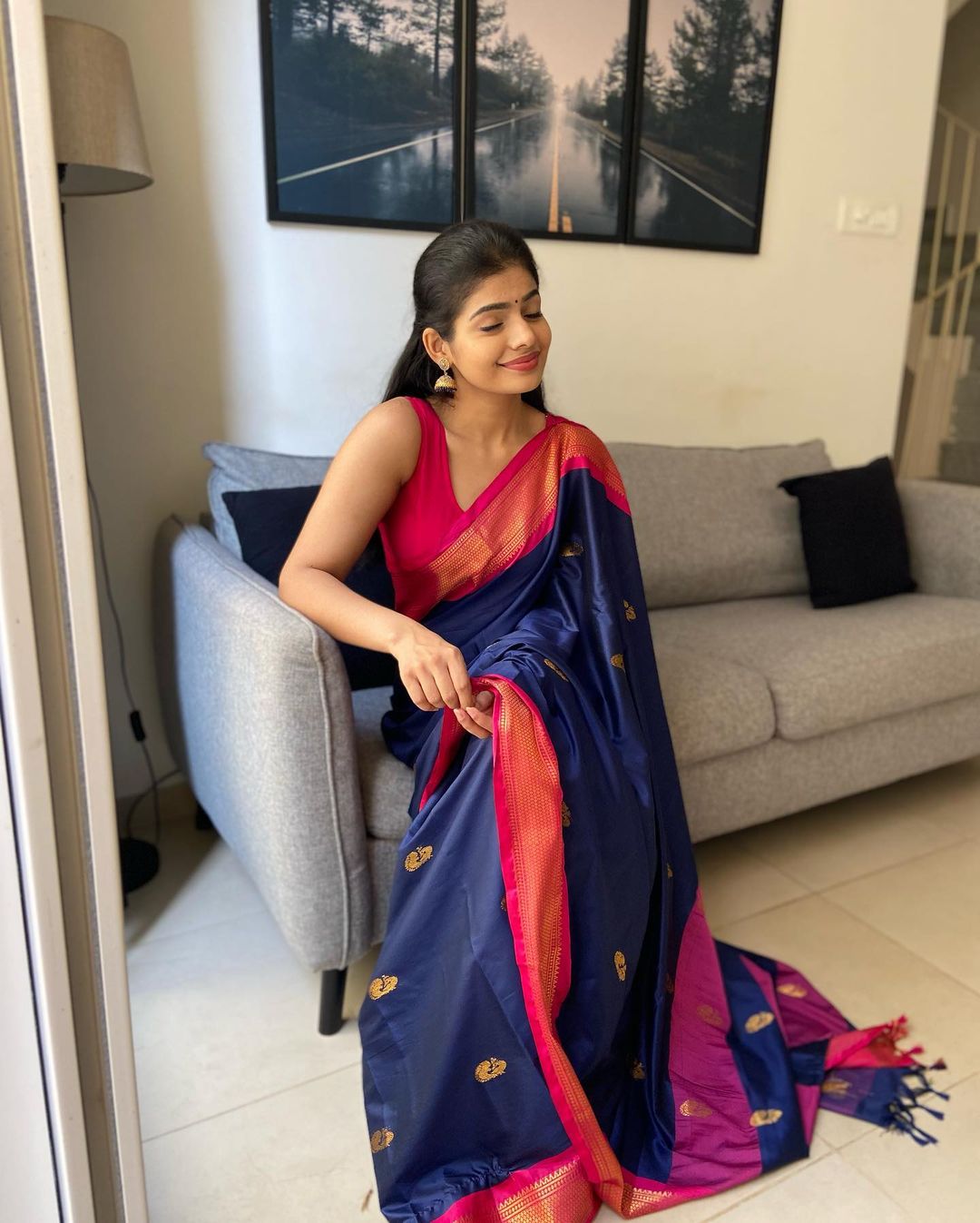 Celestial Blue Banarasi Silk Saree With Lyrical Blouse Piece