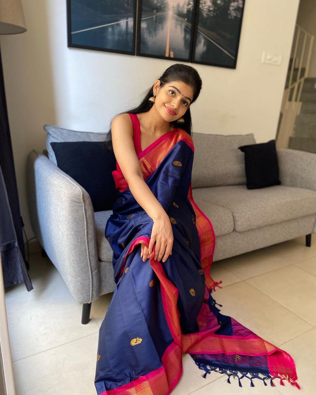 Celestial Blue Banarasi Silk Saree With Lyrical Blouse Piece