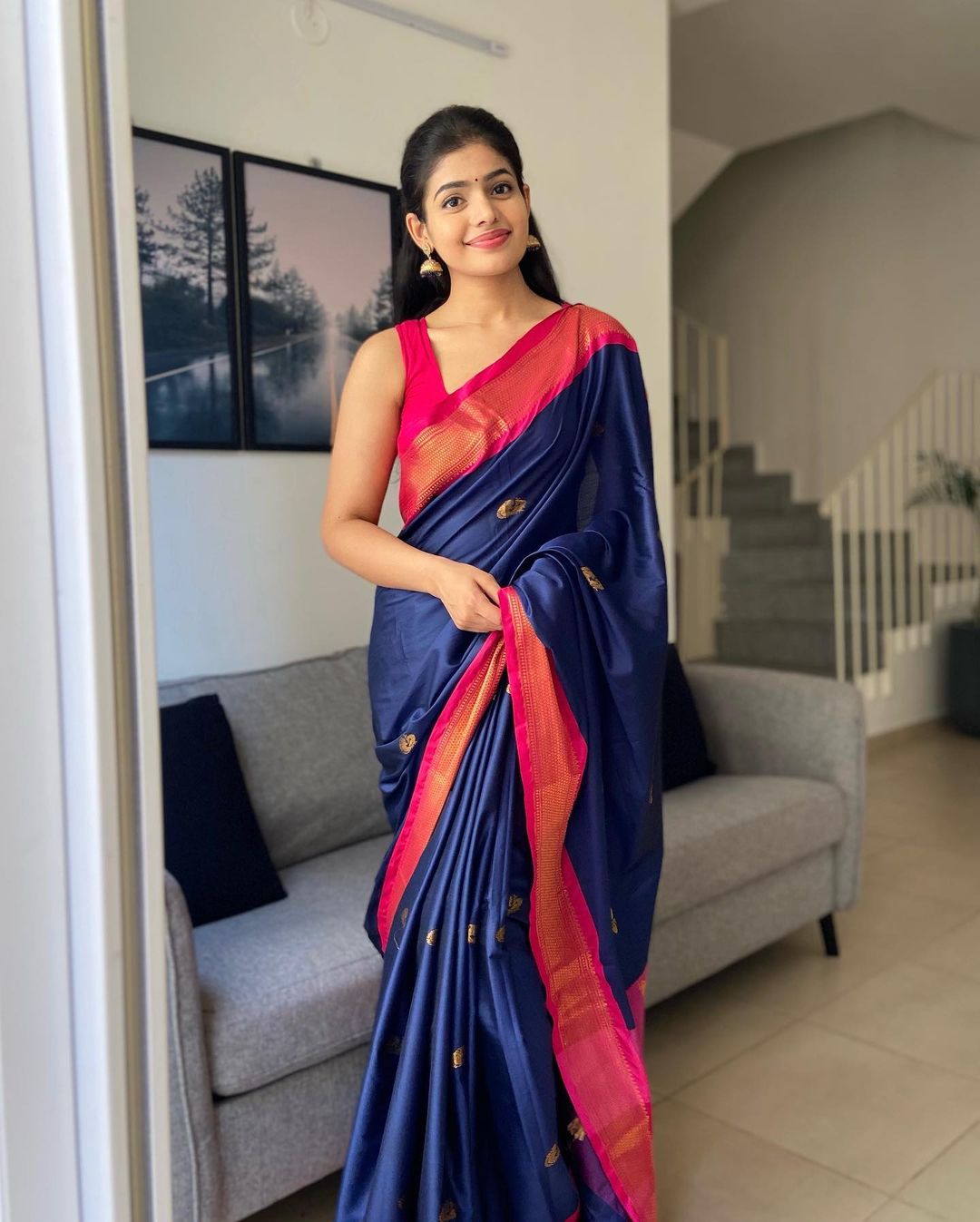 Celestial Blue Banarasi Silk Saree With Lyrical Blouse Piece
