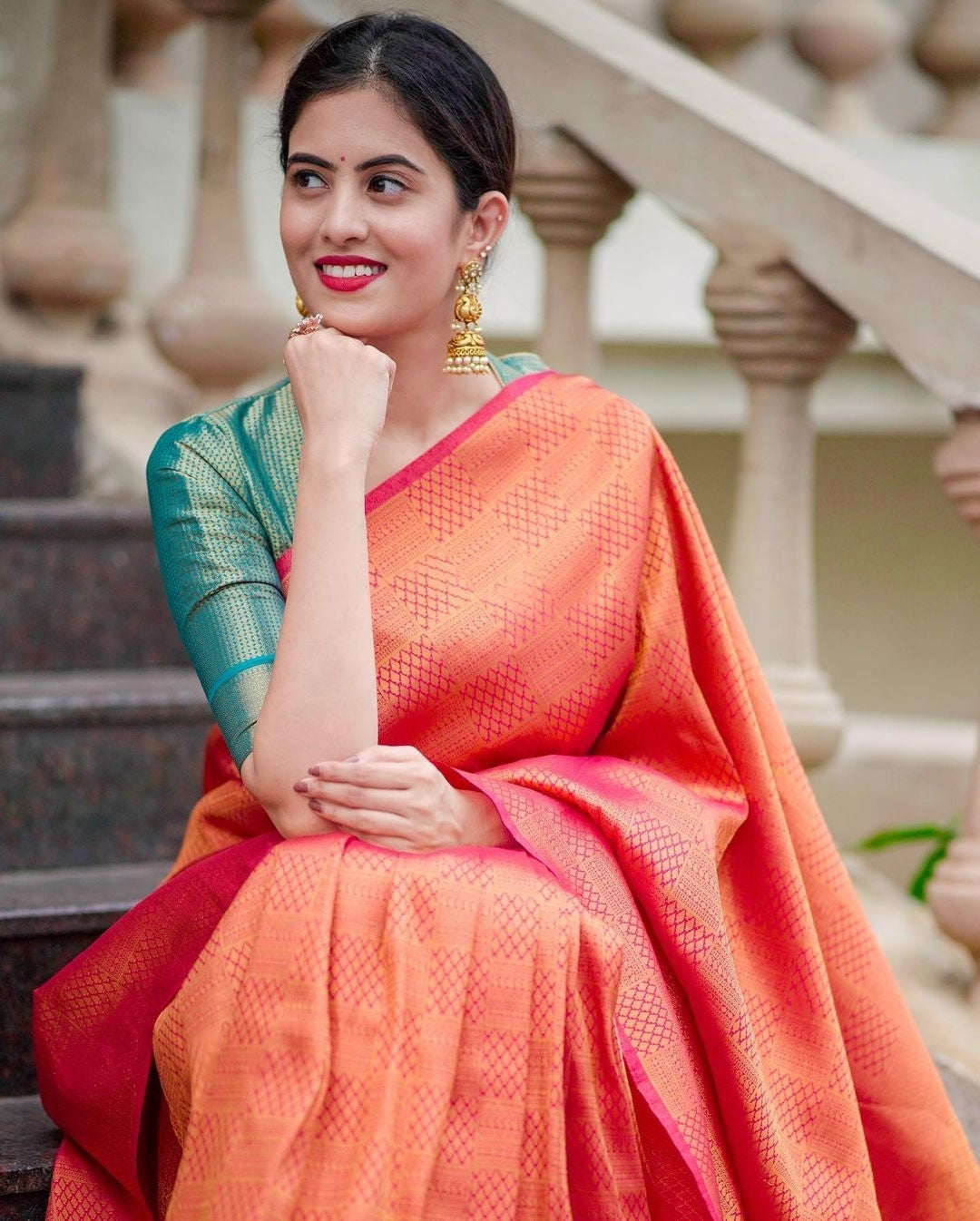 Felicitous Orange Soft Silk Saree With Charitable Blouse Piece