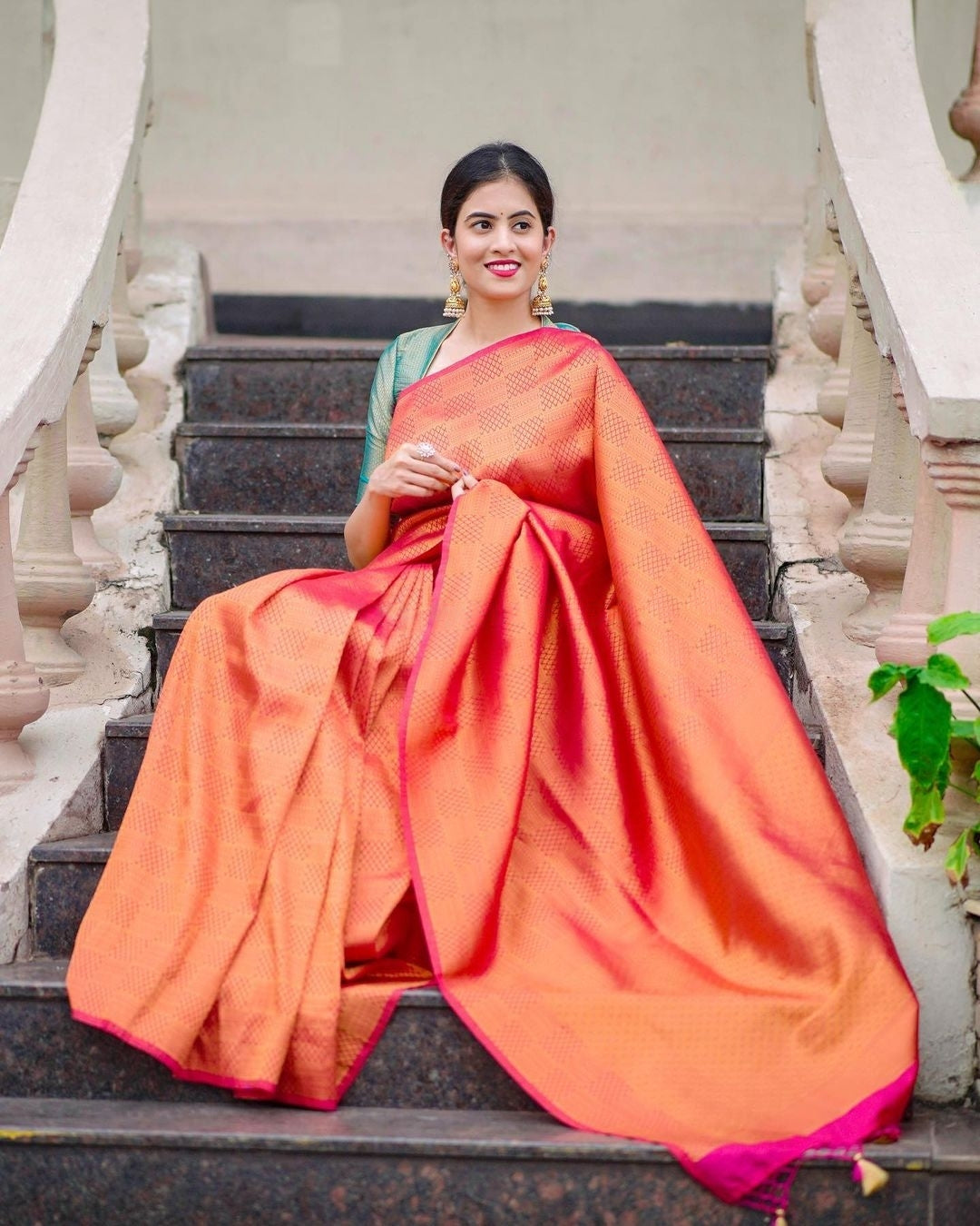Felicitous Orange Soft Silk Saree With Charitable Blouse Piece
