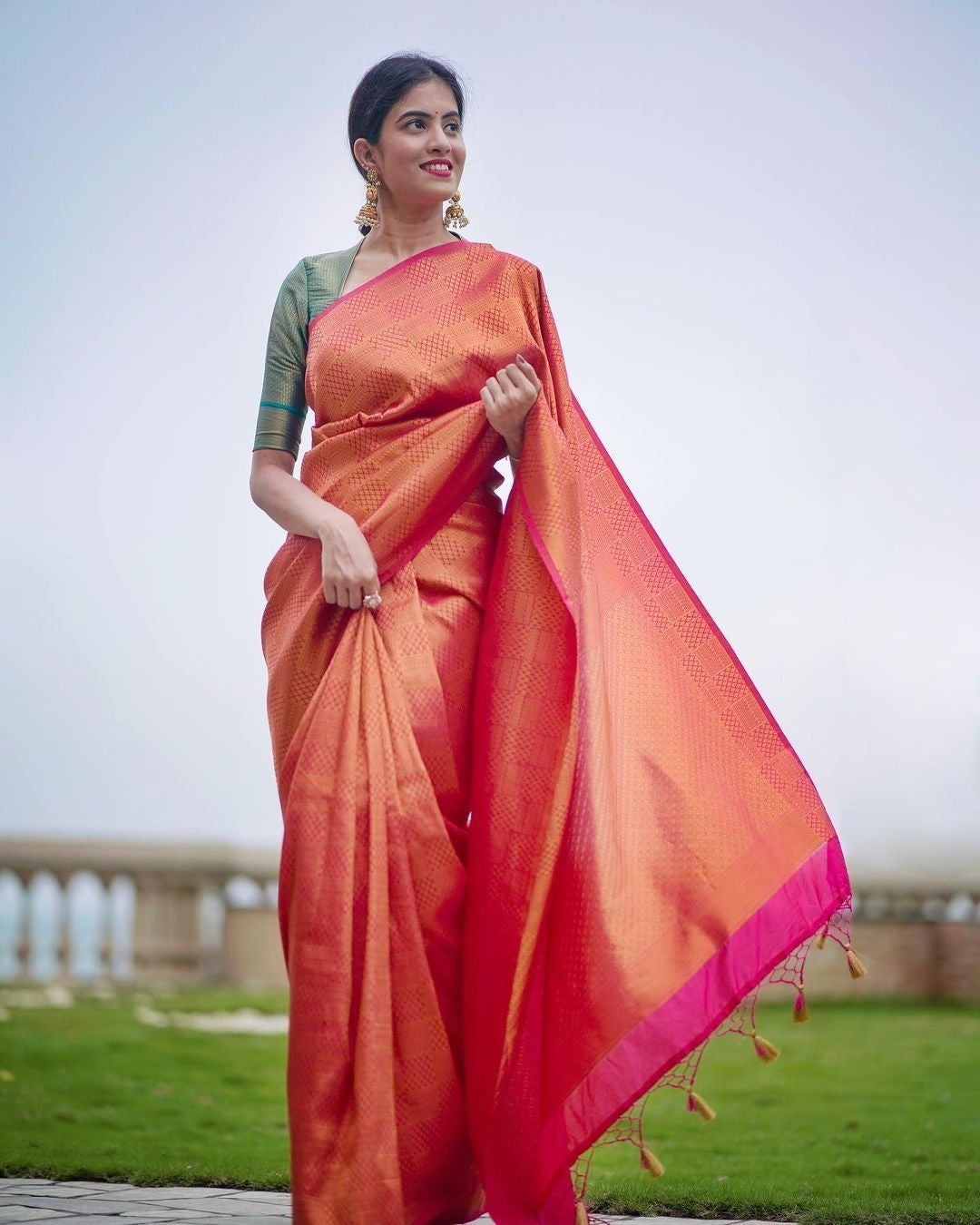 Felicitous Orange Soft Silk Saree With Charitable Blouse Piece