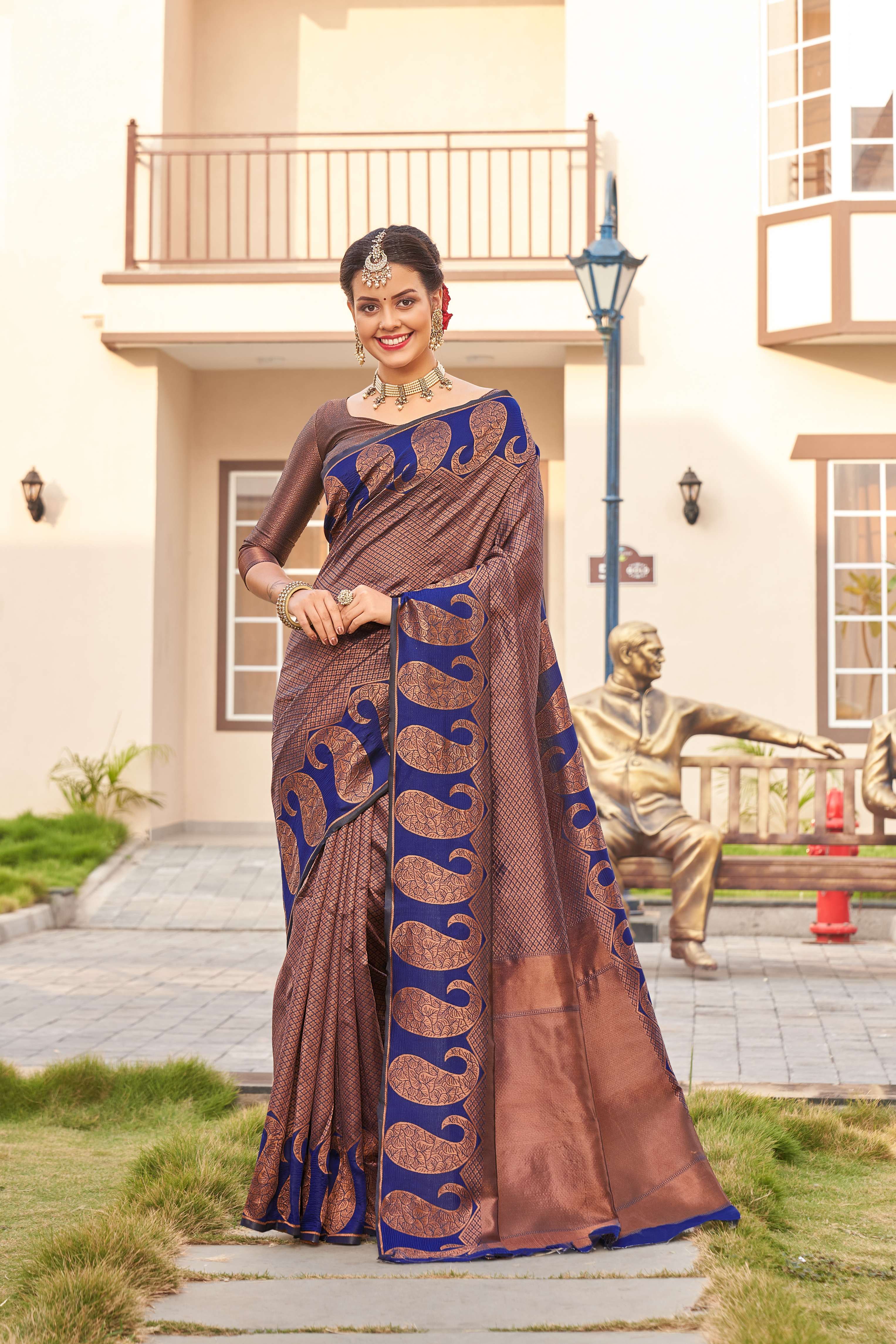Prominent Brown Soft Silk Saree With Tremendous Blouse Piece