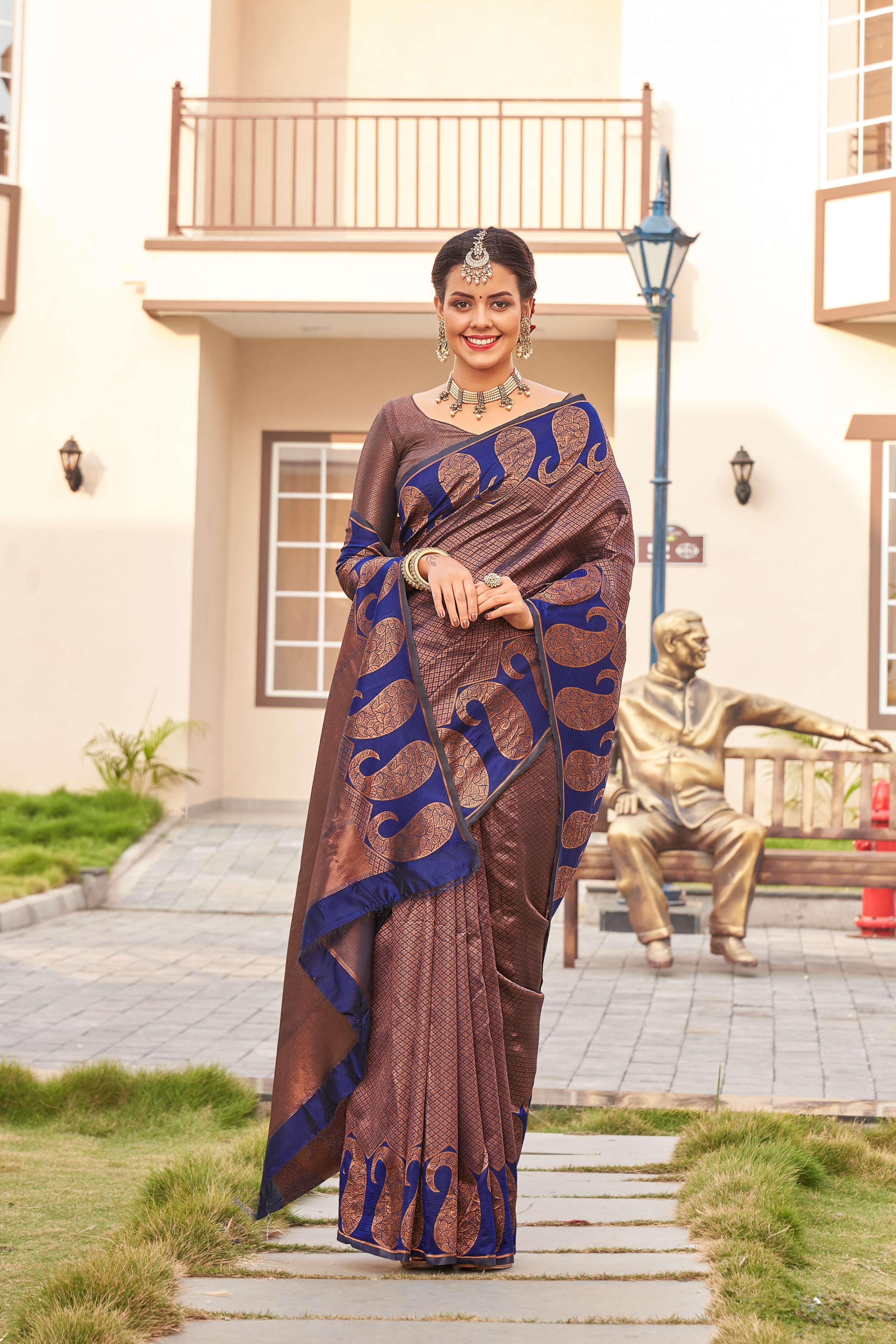 Prominent Brown Soft Silk Saree With Tremendous Blouse Piece
