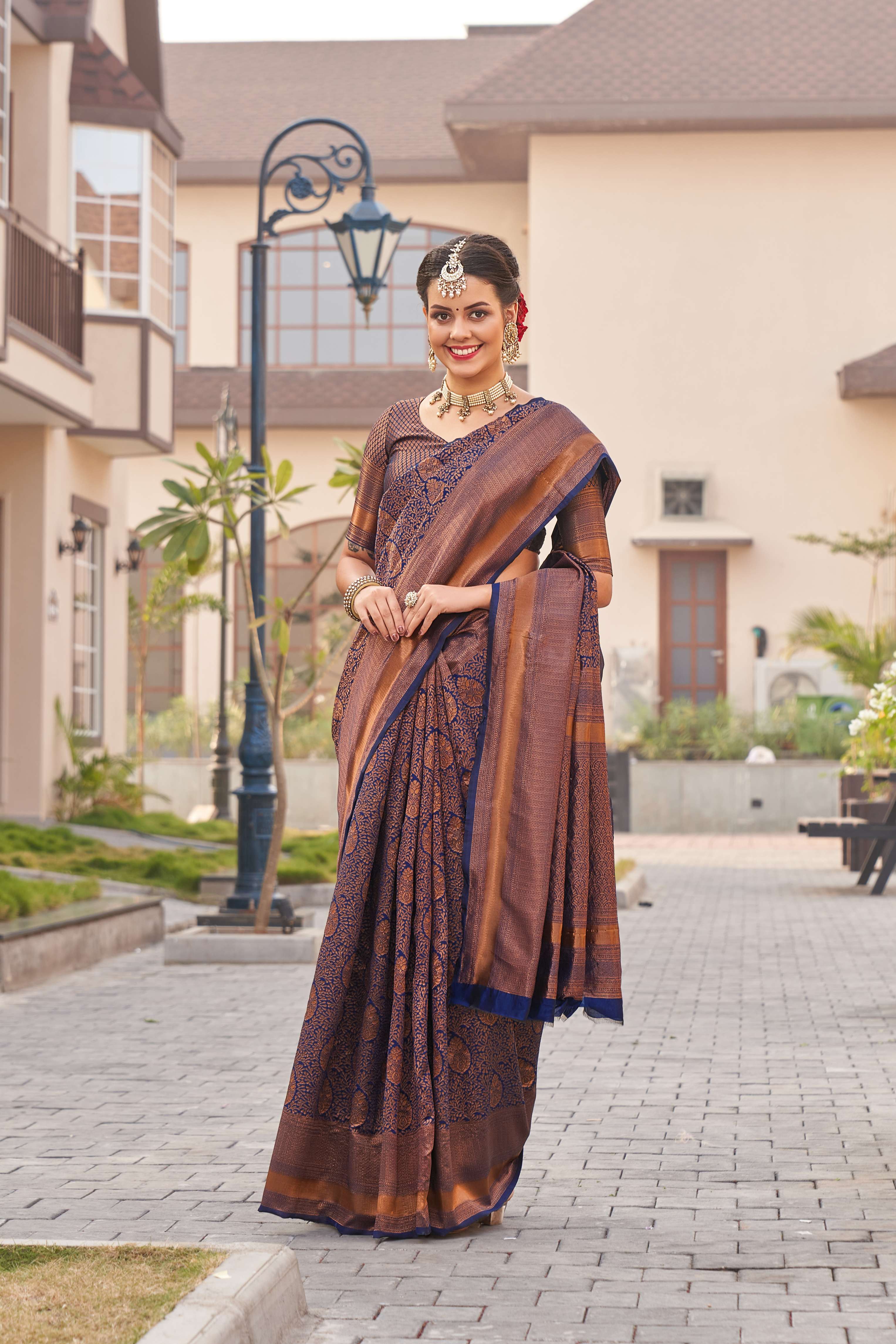 Forbearance Brown Soft Silk Saree With Gleeful Blouse Piece