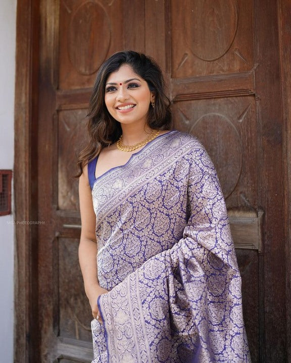 Sophisticated Blue Soft Silk Saree With Snappy Blouse Piece