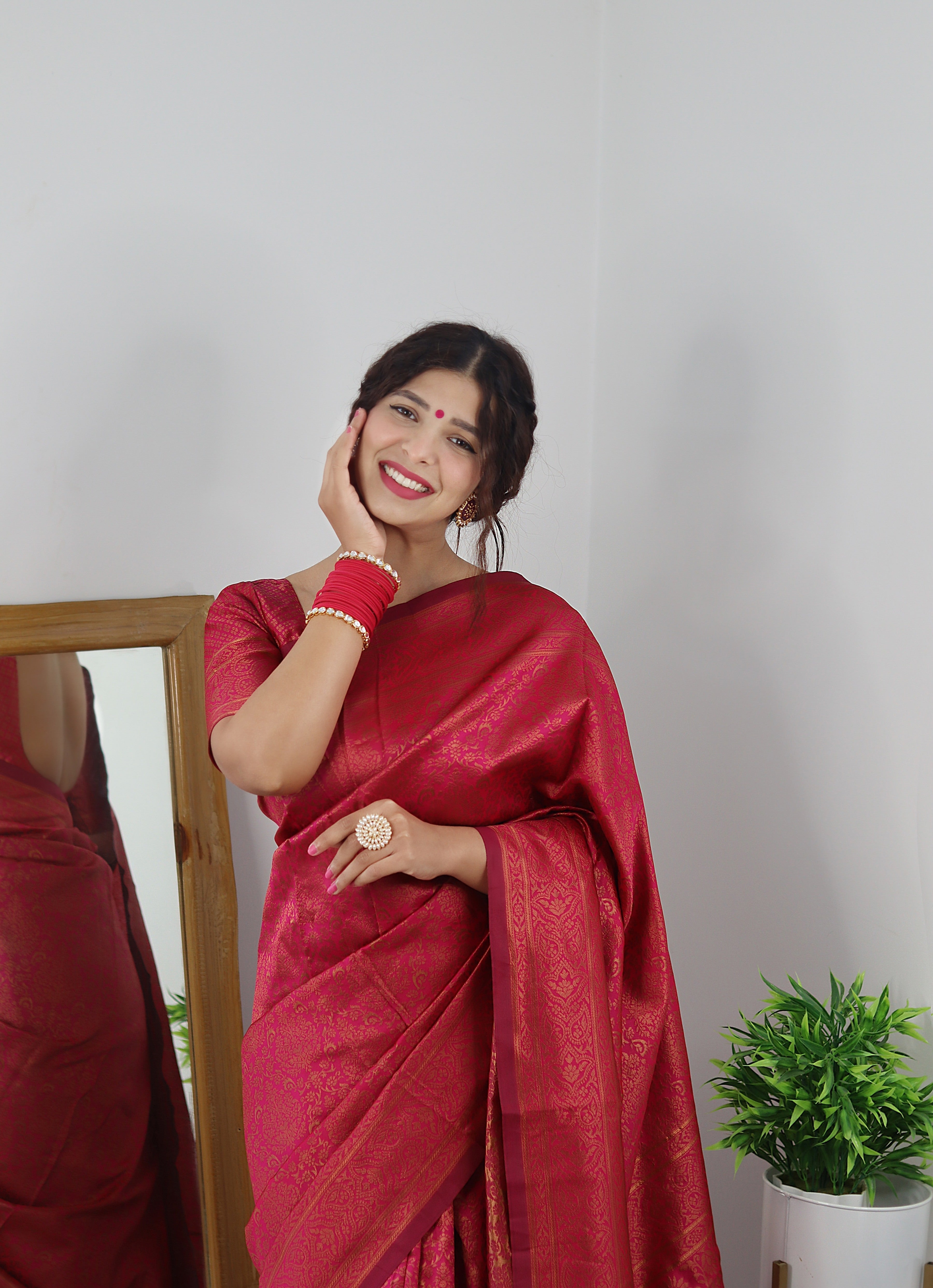 Epiphany Dark Pink Soft Silk Saree With Panoply Blouse Piece