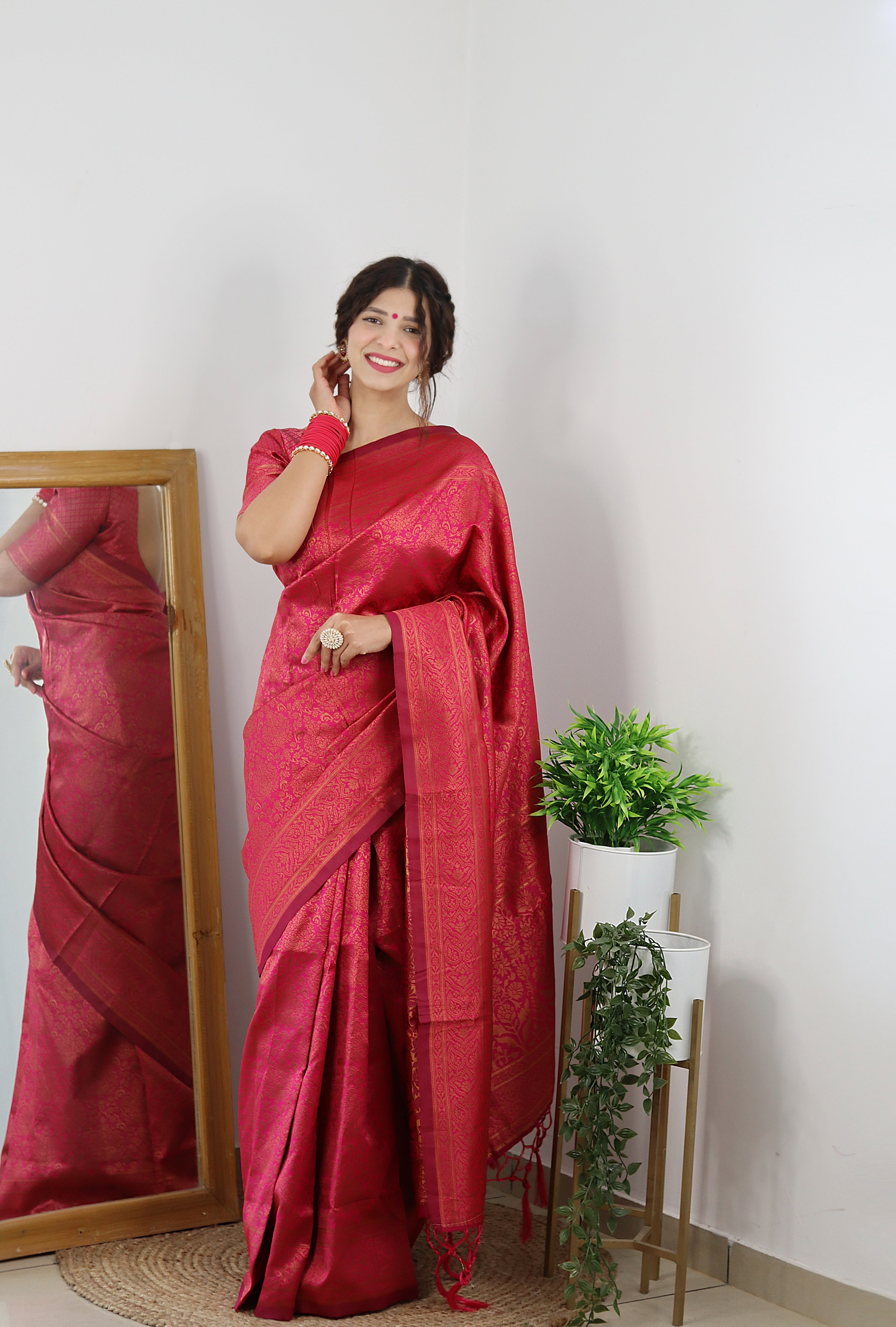Epiphany Dark Pink Soft Silk Saree With Panoply Blouse Piece