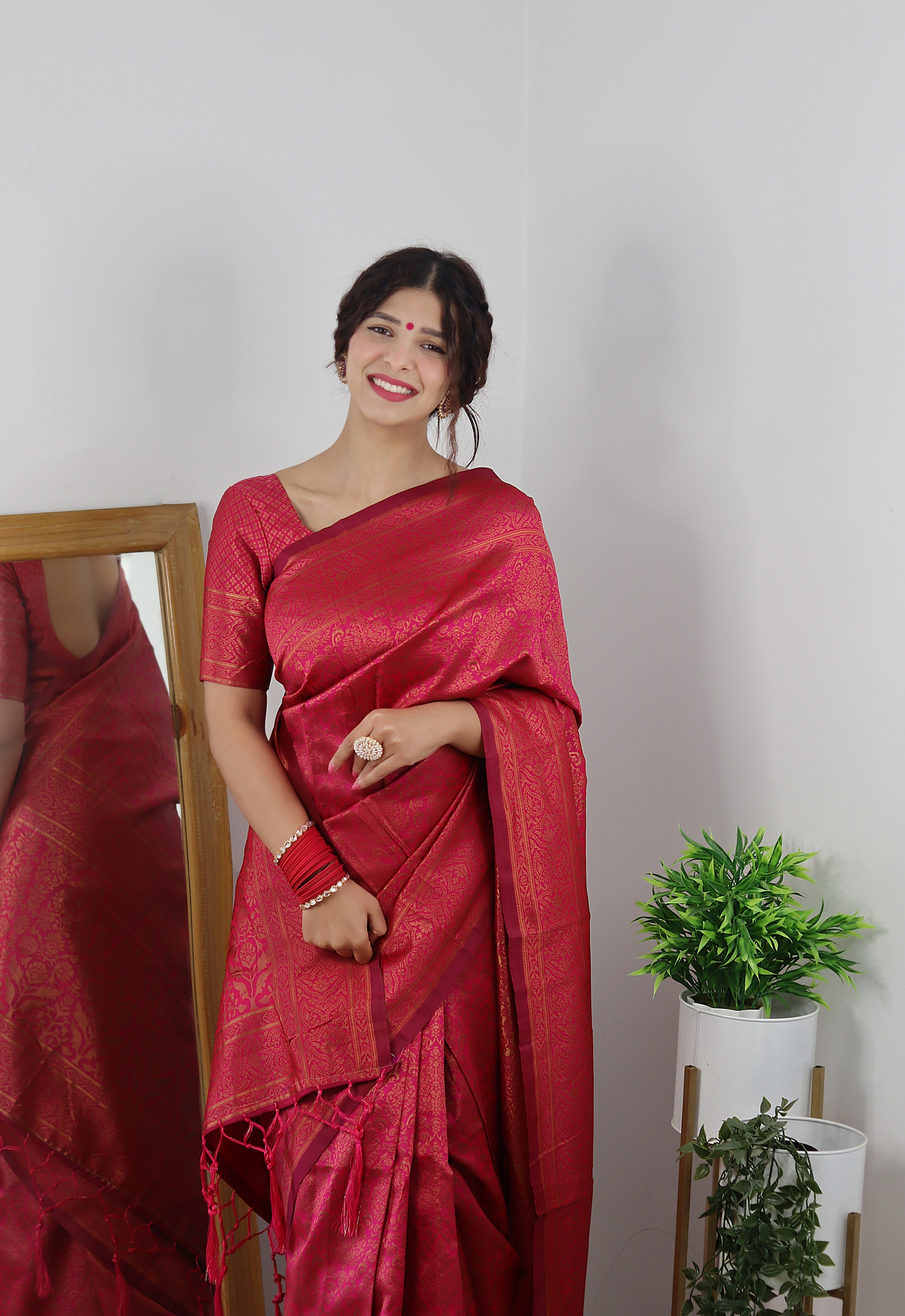 Epiphany Dark Pink Soft Silk Saree With Panoply Blouse Piece