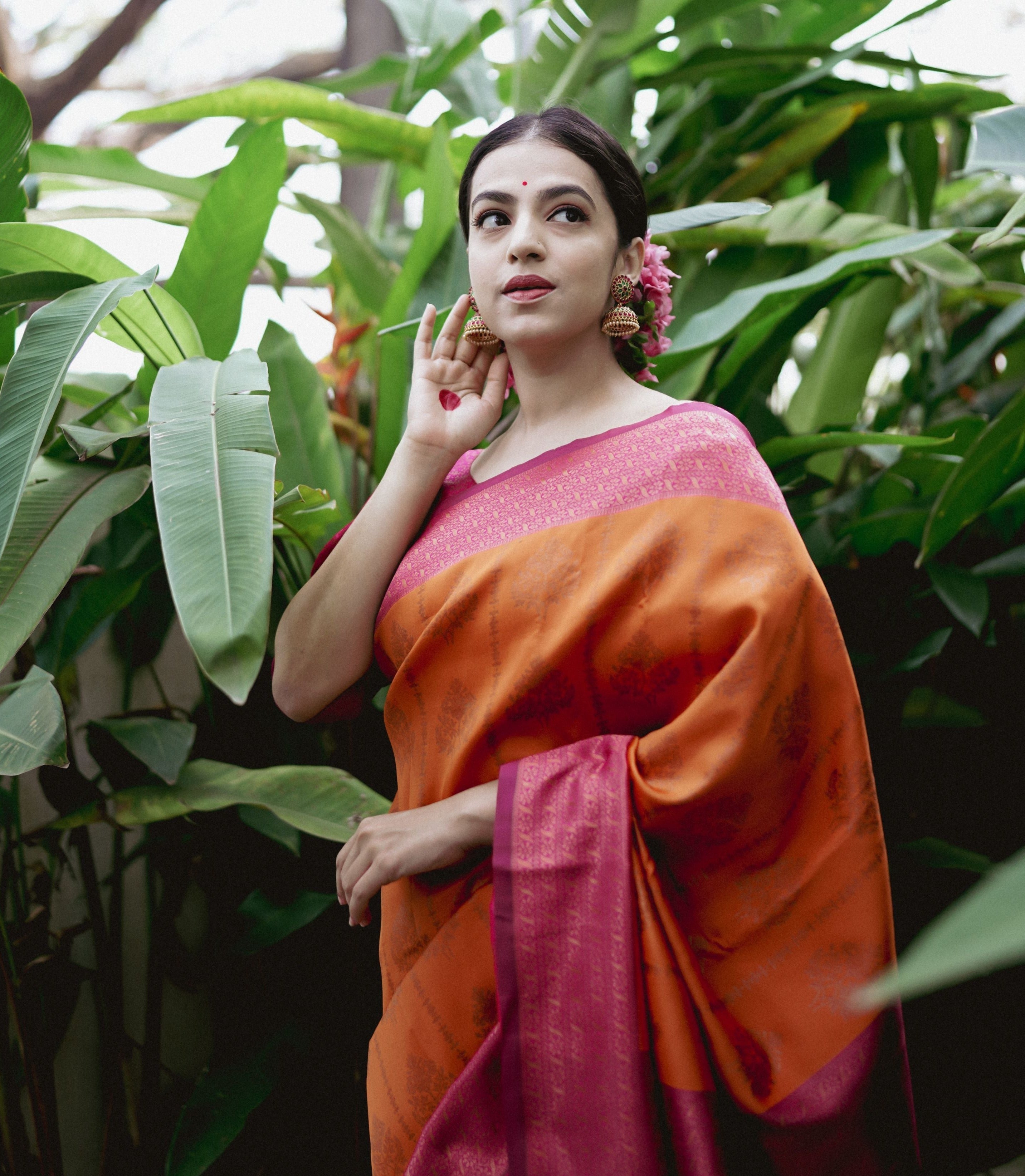 Alluring Orange Banarasi Silk Saree With Caressing Blouse Piece