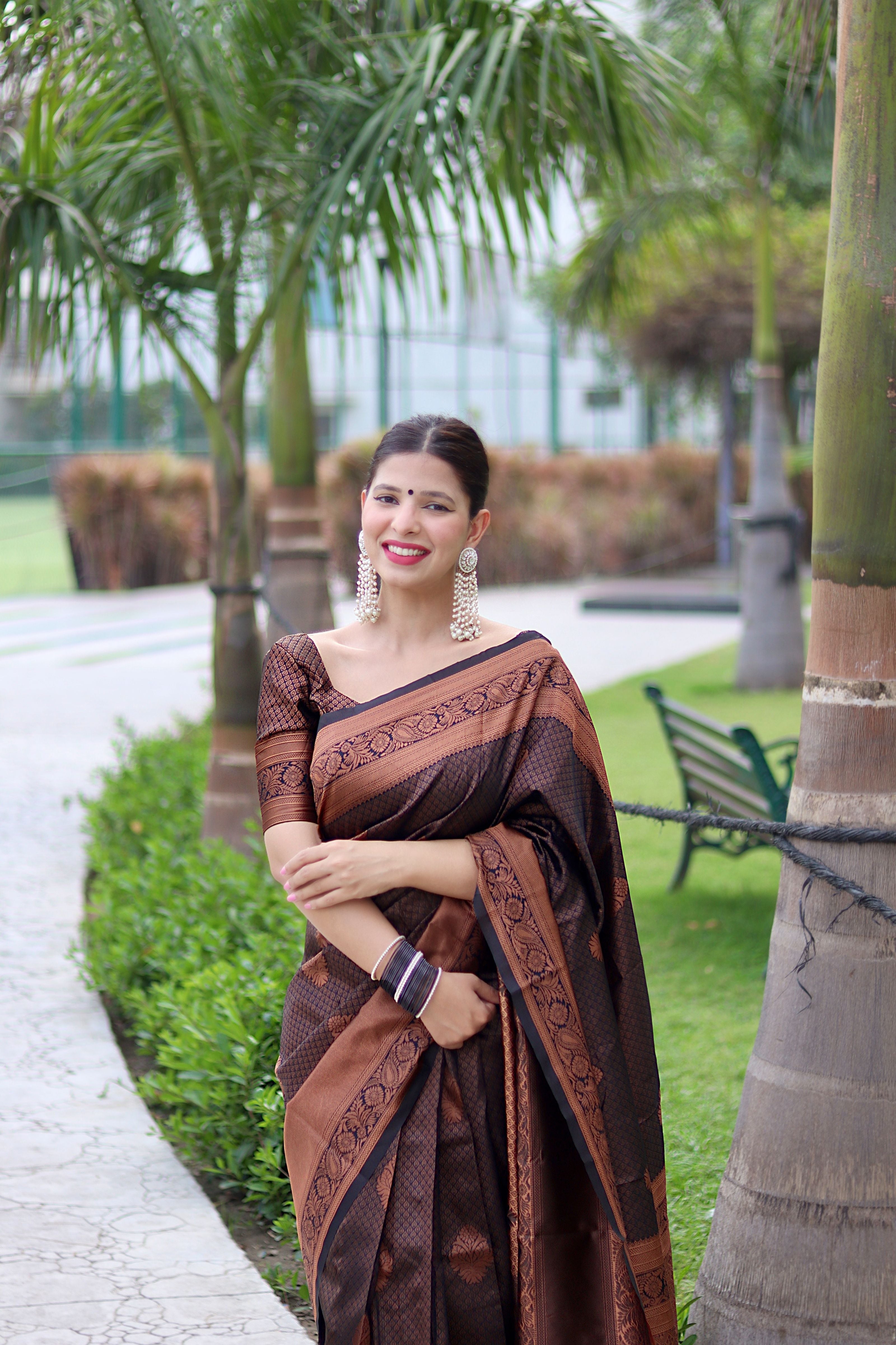 Fascinating Black Banarasi Silk Saree With Winsome Blouse Piece