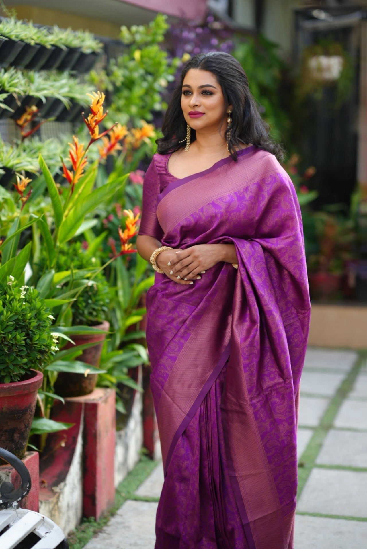Intricate Purple Soft Silk Saree With Phenomenal Blouse Piece