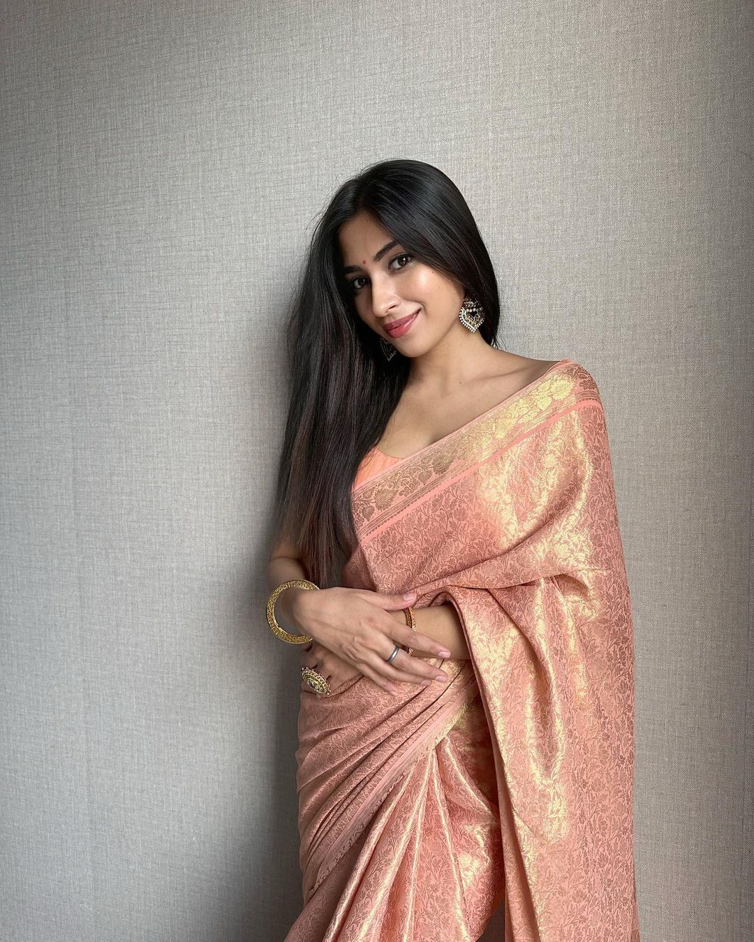 Capricious Peach Soft Silk Saree With Gorgeous Blouse Piece