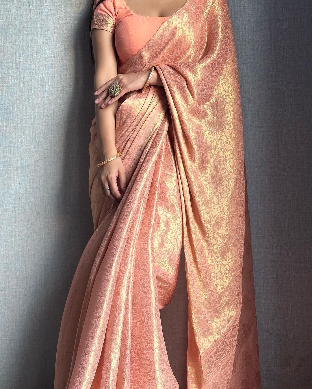 Capricious Peach Soft Silk Saree With Gorgeous Blouse Piece