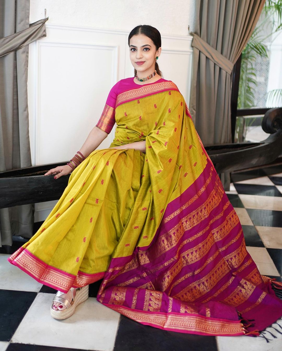 Bewitching Mustard Banarasi Silk Saree With Lovely Blouse Piece