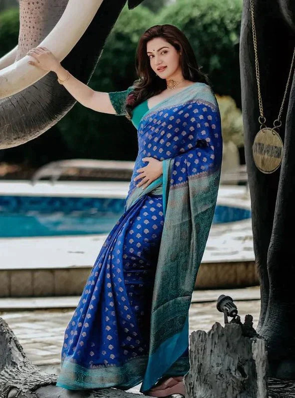 Engaging Blue Soft Silk Saree With Appealing Blouse Piece