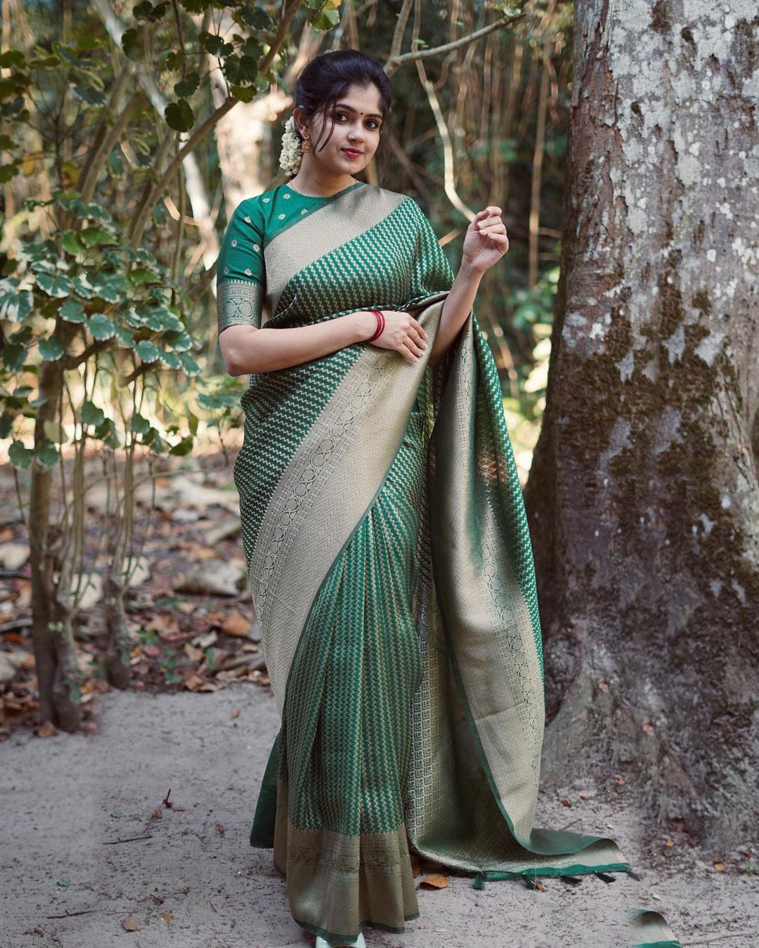 Refreshing Green Soft Silk Saree With Impressive Blouse Piece