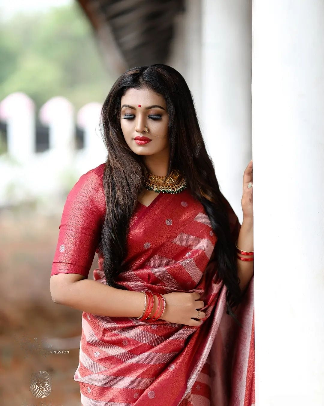Diaphanous Red Soft Silk Saree With Impressive Blouse Piece