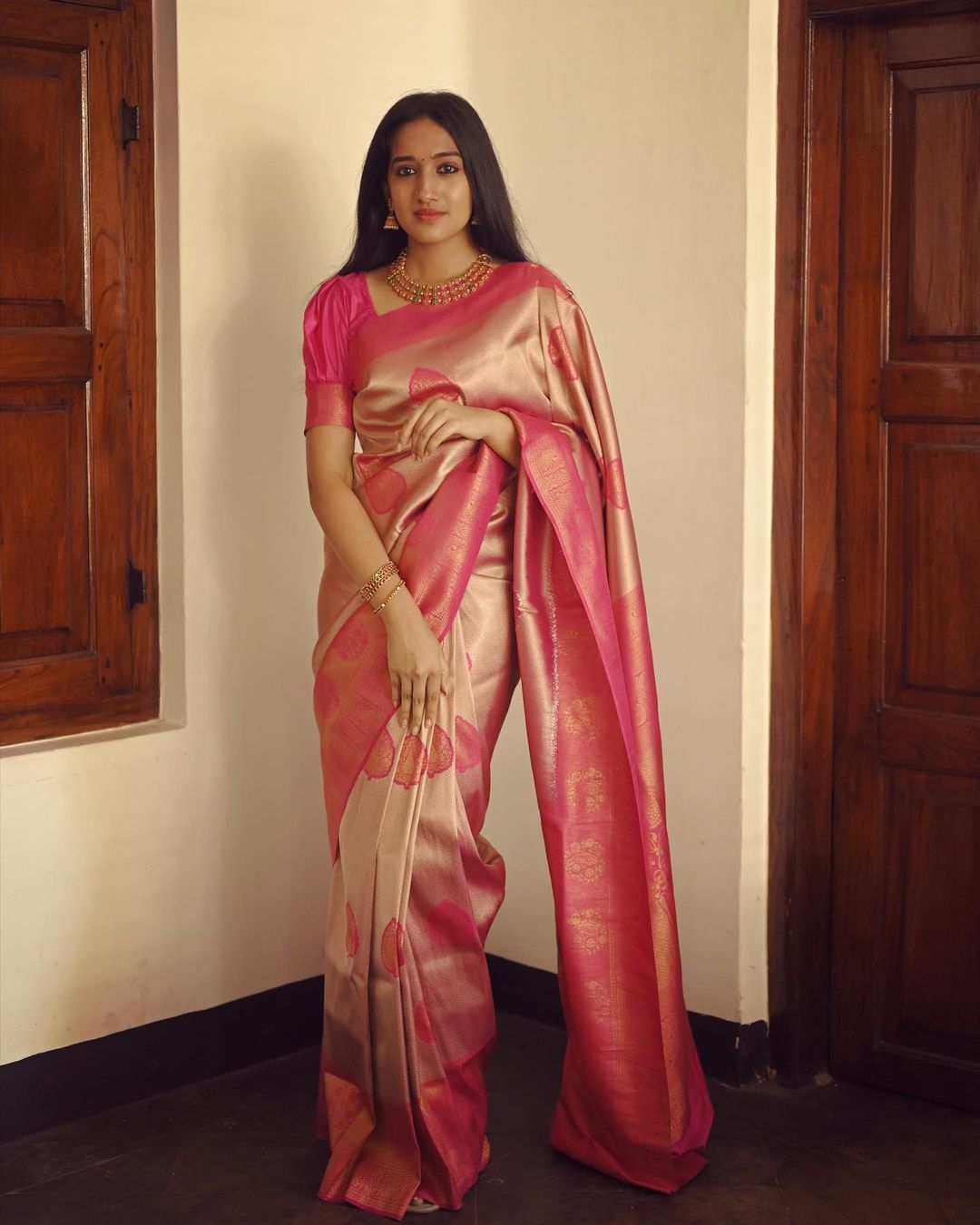 Blissful Peach Soft Silk Saree With Fancifull Blouse Piece