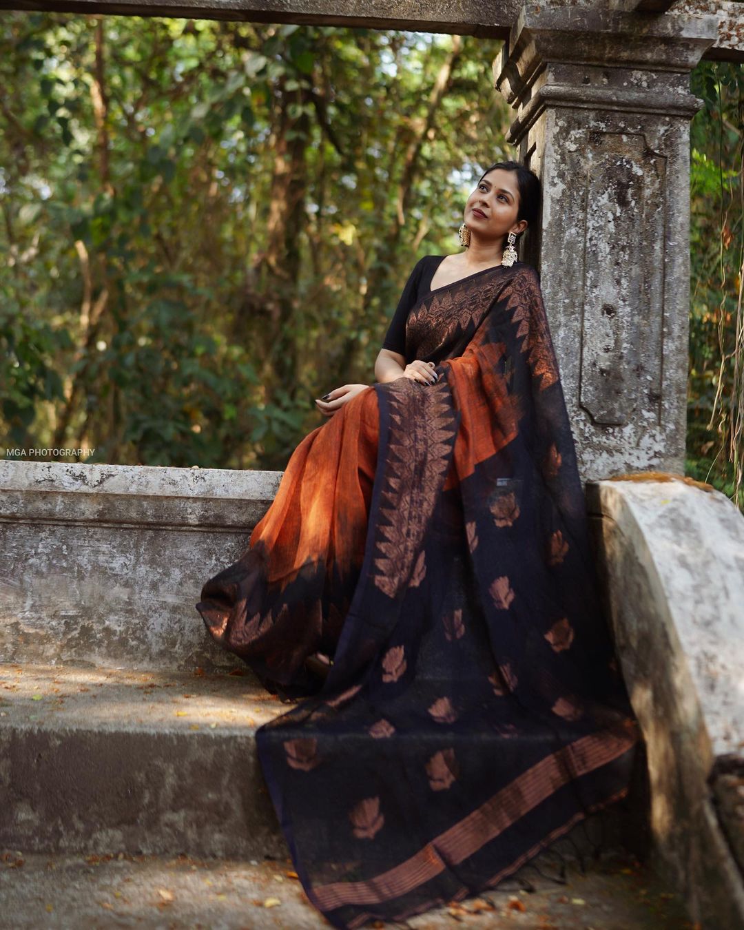 Scintilla Orange Organza Silk Saree With Fancifull Blouse Piece