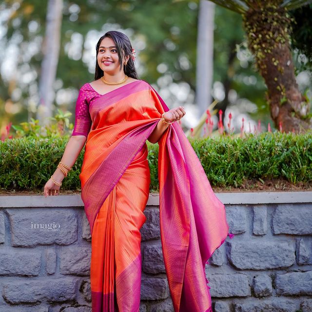 Charming Orange Soft Silk Saree With Luxuriant Blouse Piece