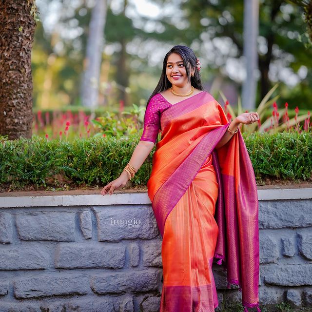 Charming Orange Soft Silk Saree With Luxuriant Blouse Piece