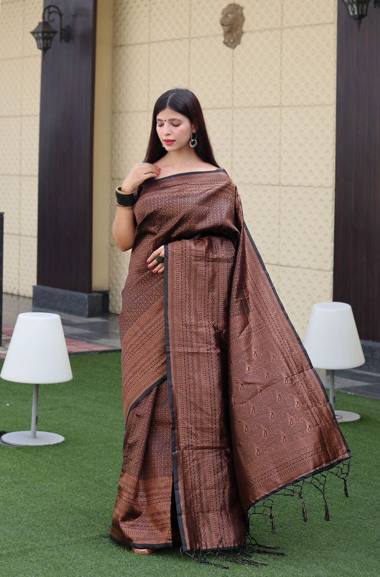 Beleaguer Brown Soft Silk Saree With Pretty Blouse Piece