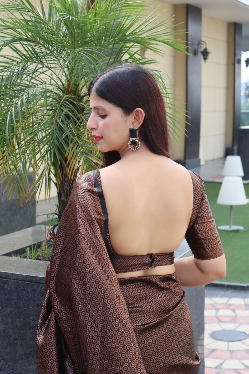 Beleaguer Brown Soft Silk Saree With Pretty Blouse Piece