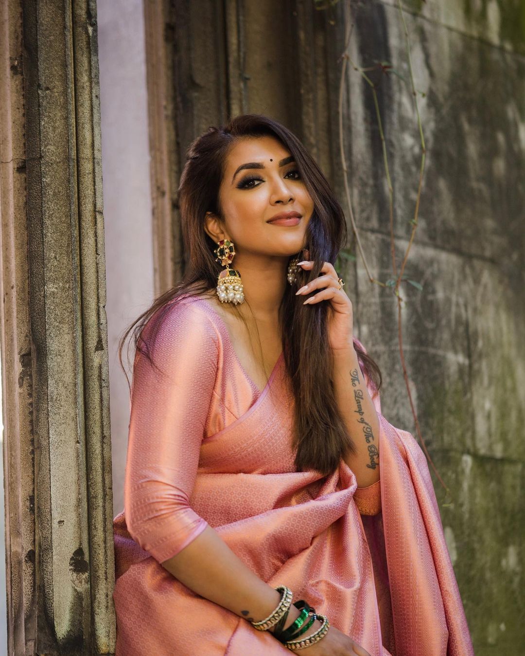 Dissemble Peach Soft Silk Saree With Epiphany Blouse Piece