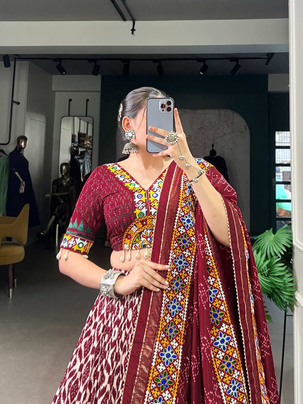 Navratri Chaniya Choli Set with Dupatta – Maroon and Blue