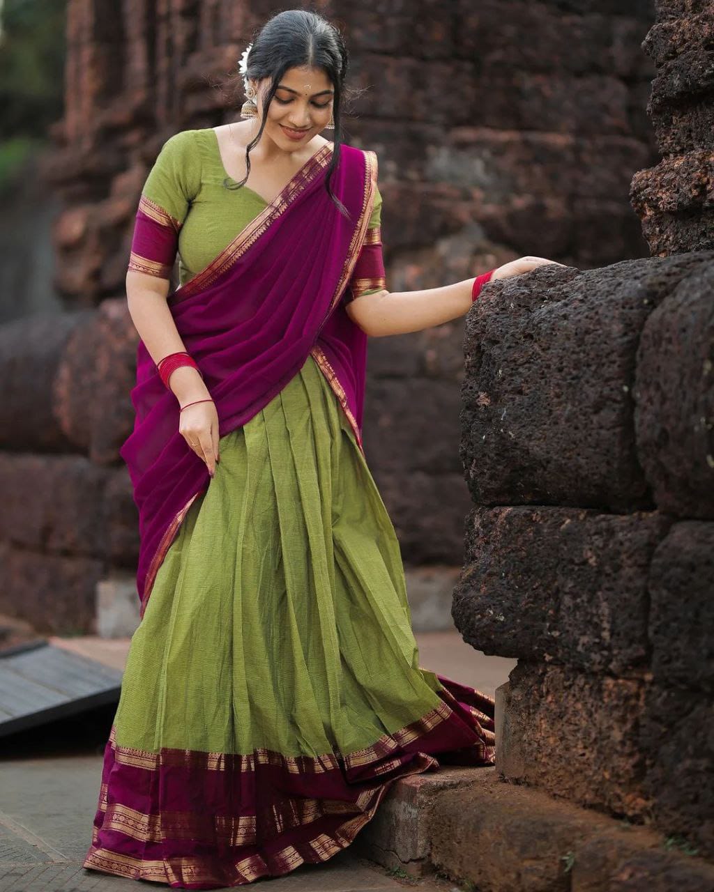 Full Narayanpet Half Saree Set with Dupatta