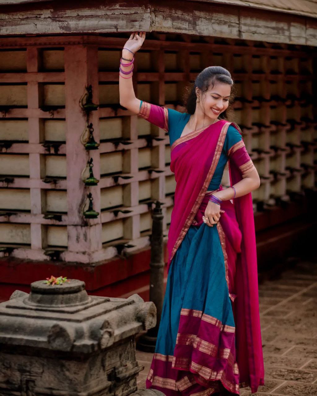 Back View of Narayanpet Half Saree with Border Detail