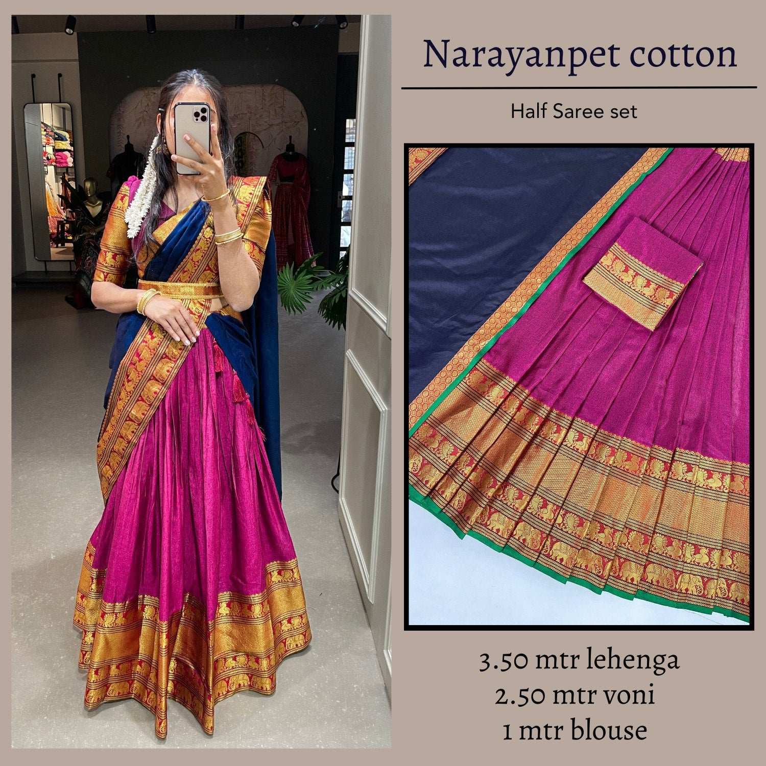 Half Saree, Narayanpet, Traditional Wear, Zari Saree, Amarvastra Collection