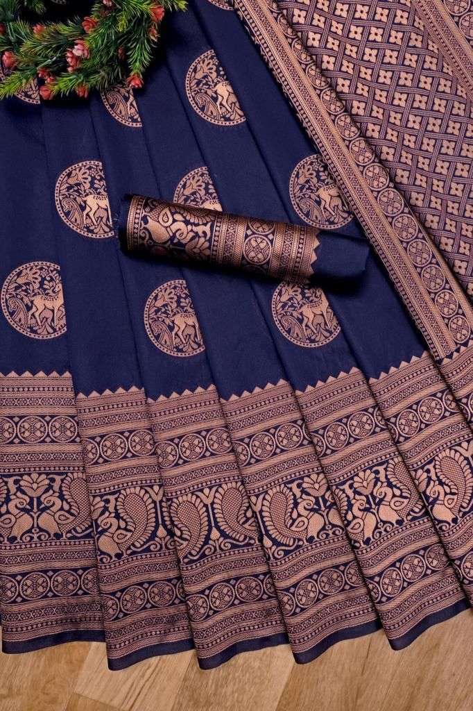 Dazzling Blue Soft Silk Saree With Profuse Blouse Piece