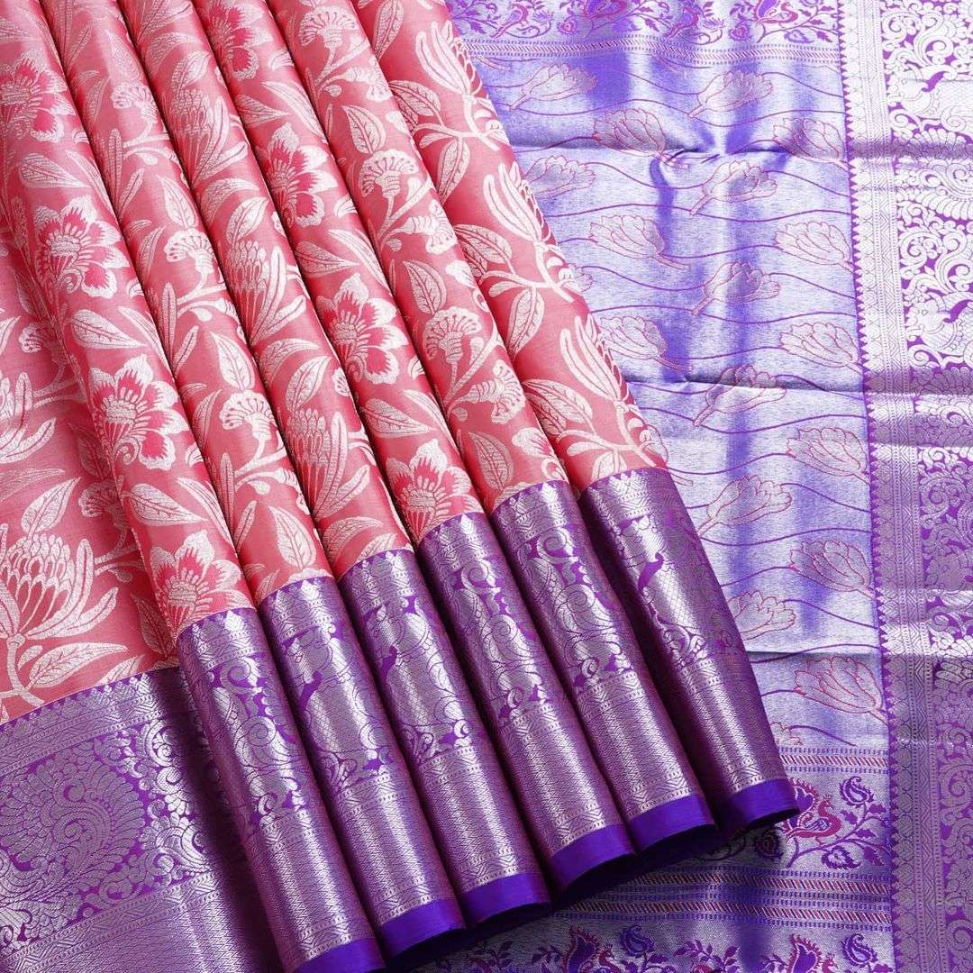 Captivating Pink Banarasi Silk Saree With Dreamy Blouse Piece
