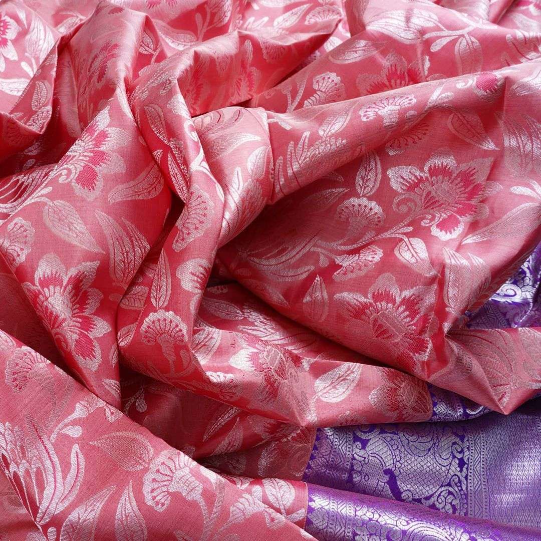Captivating Pink Banarasi Silk Saree With Dreamy Blouse Piece