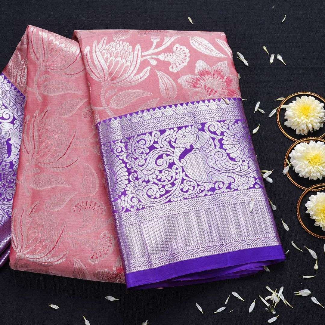 Captivating Pink Banarasi Silk Saree With Dreamy Blouse Piece