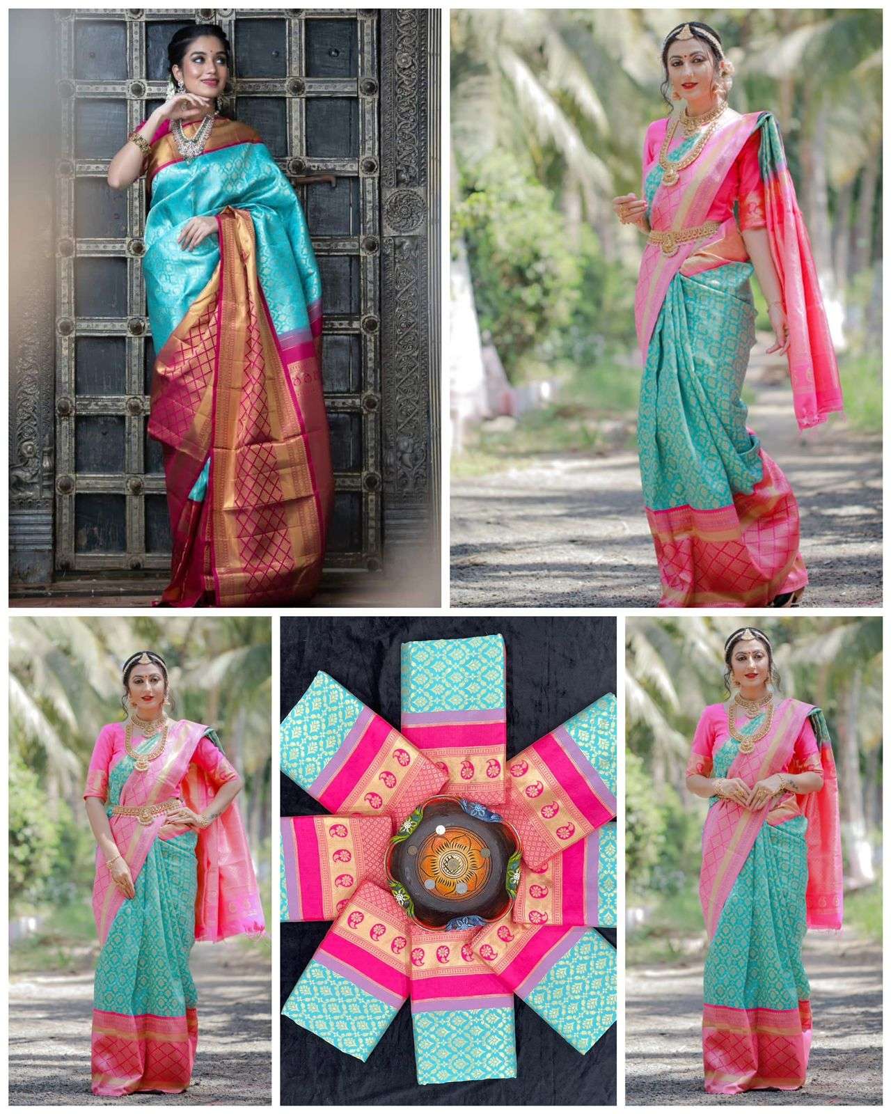 Winsome Firozi Soft Silk Saree With Divine Blouse Piece