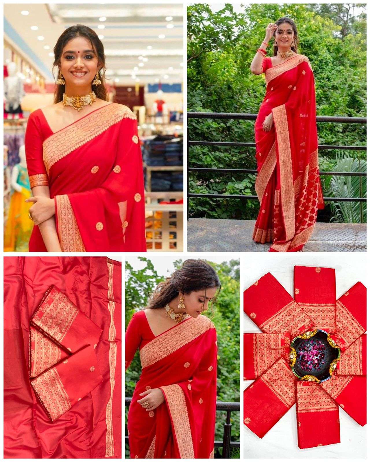 Pretying Red Soft Silk Saree With Mind-blowing Blouse Piece