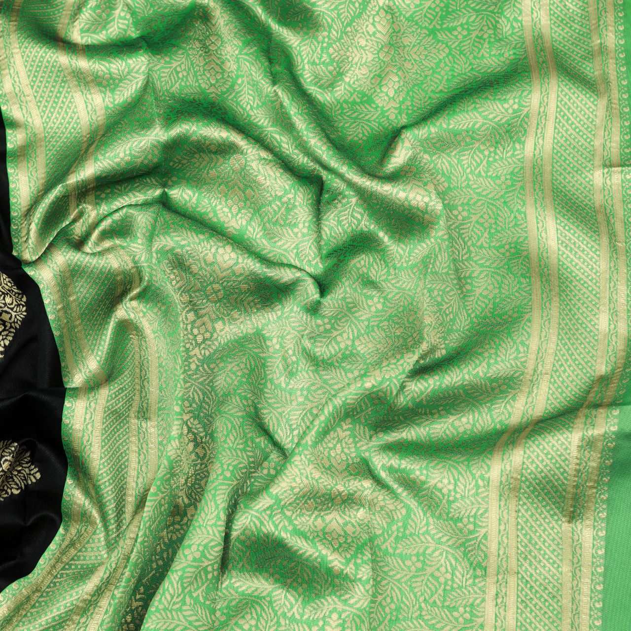 Exquisite Black Soft Silk Saree With Attractive Light Green Blouse
