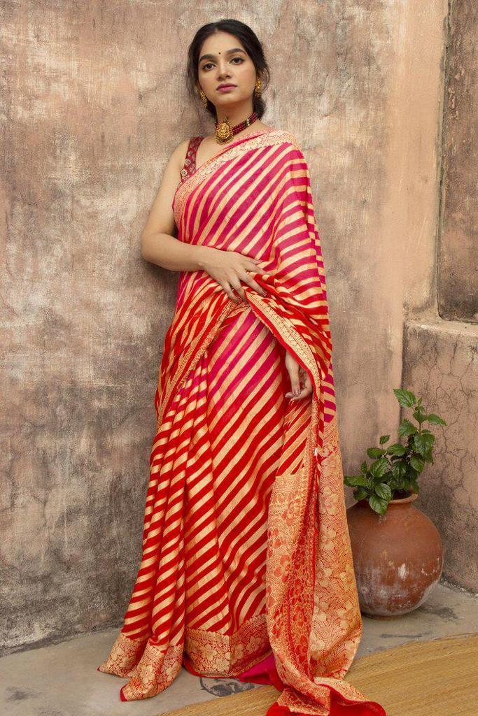 Radiant Red Soft Silk Saree With Moiety Blouse
