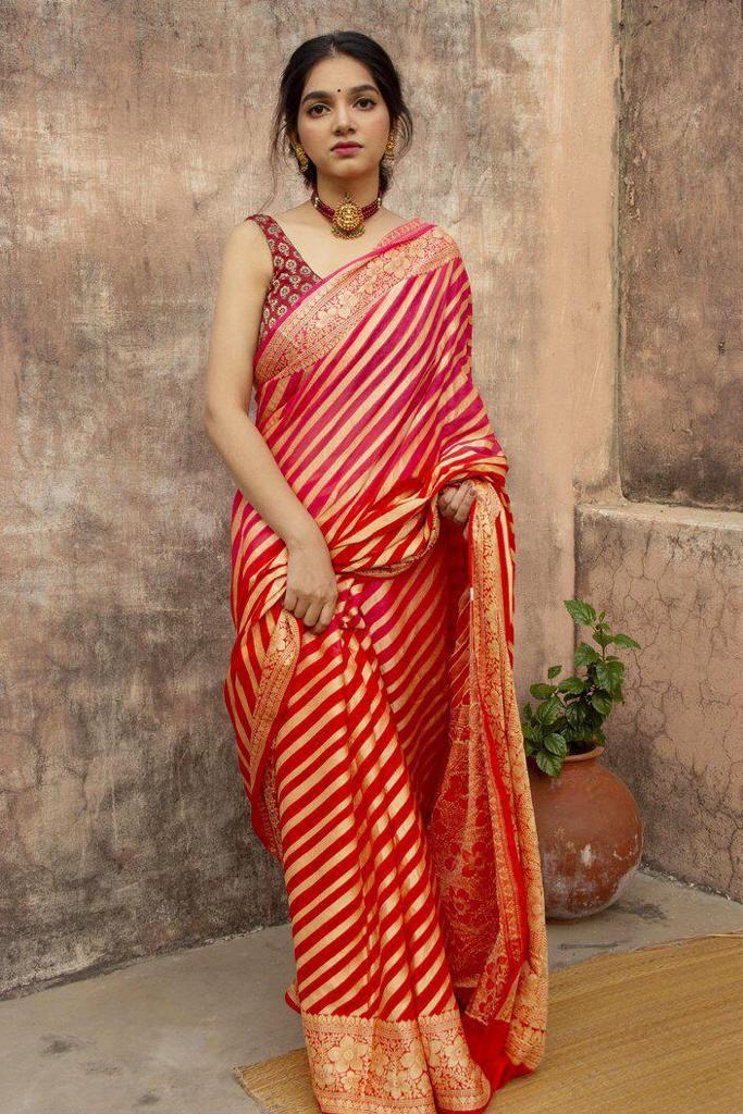 Radiant Red Soft Silk Saree With Moiety Blouse