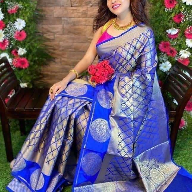 Magnificent Blue Soft Silk Saree With Sensational Blouse Piece